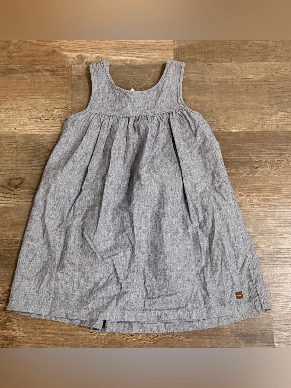 Sleeveless Heather Grey Blue  Pleated Cotton / Linen Girls' Dress